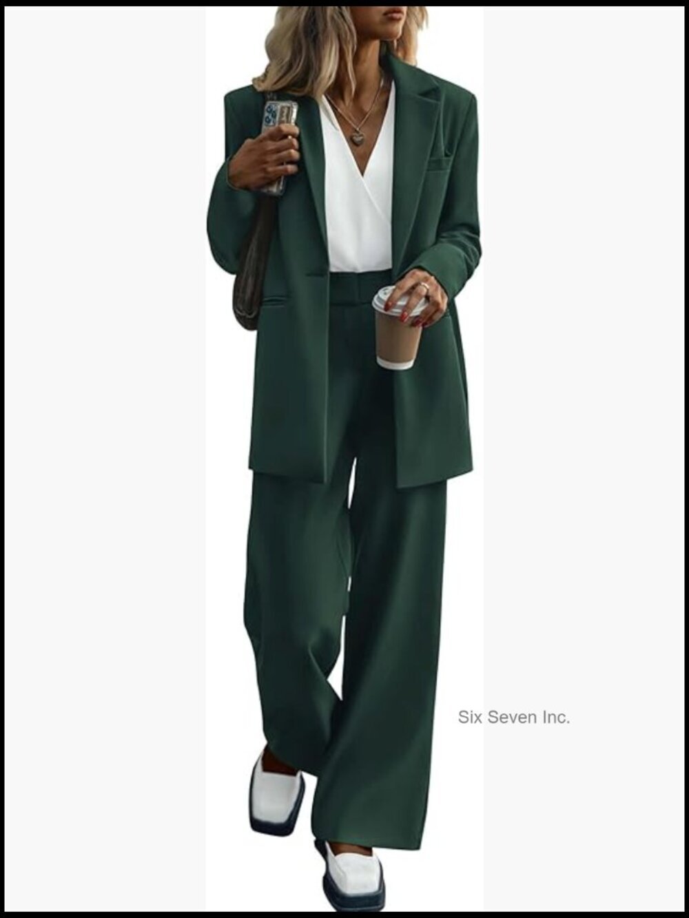 2 Piece Suit Set Oversized Blazer Wide Leg Pantsuit Business Casual Office
